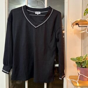 Black Long Sleeve Top with Contrast Trim
